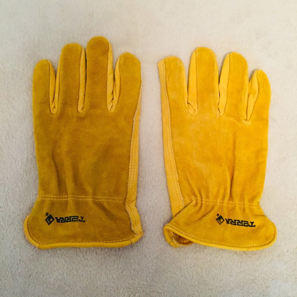 NWOT Terra  tan cowhide work glove sz L
